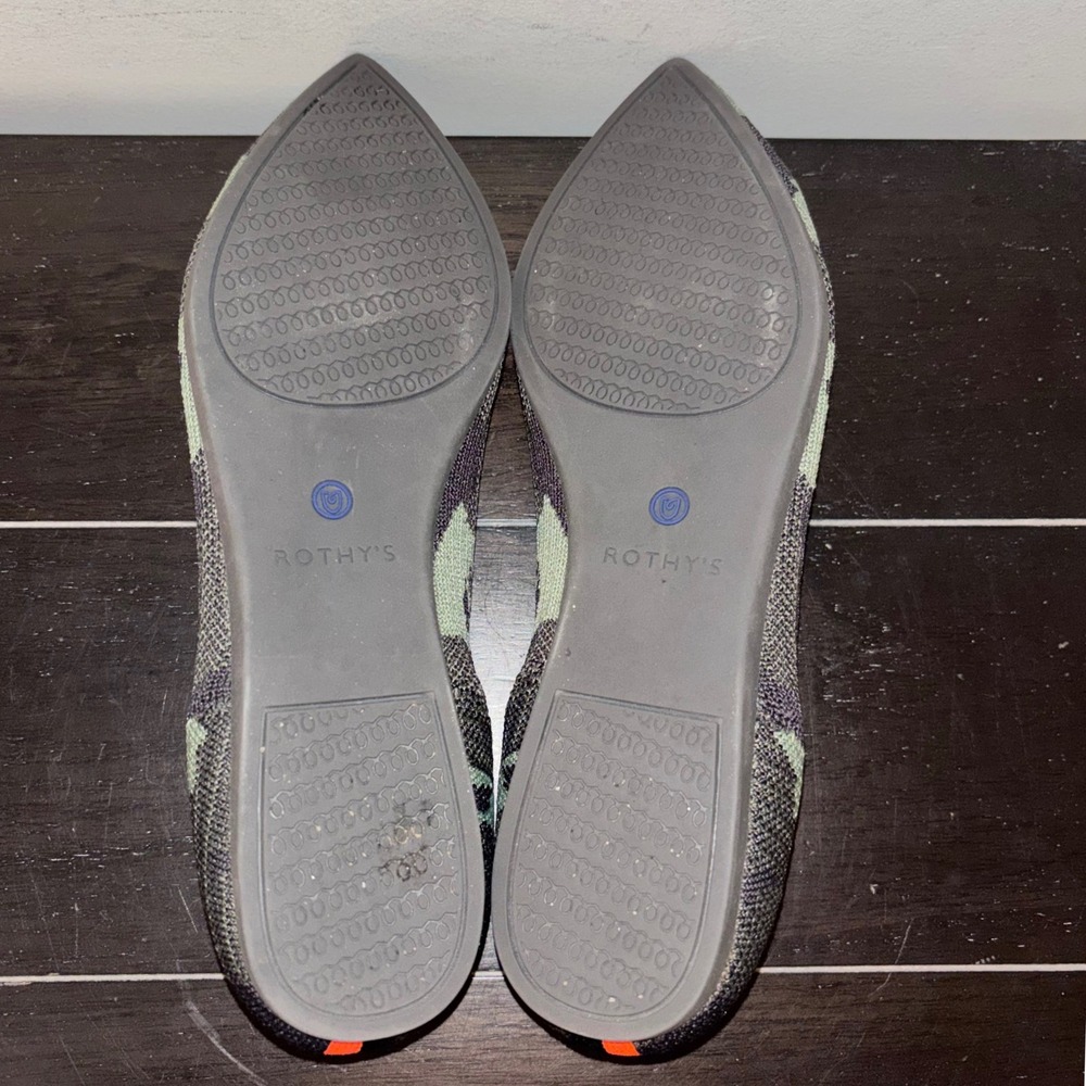 Rothys | The Point Flats | Womens 8.5 | Olive Green Black Camo Slip On Shoes - Picture 6 of 12